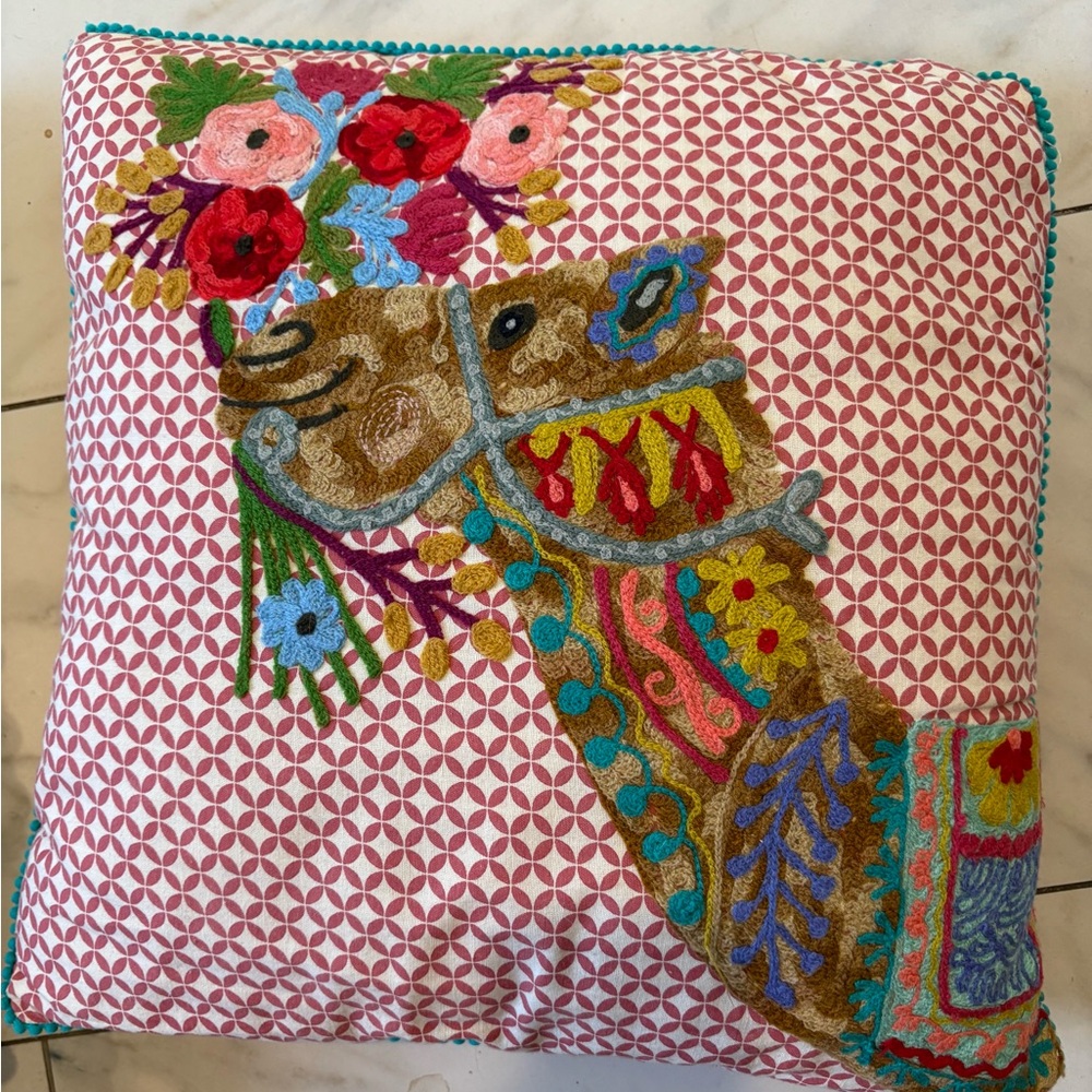 Colorful Embroidered Camel Pillow